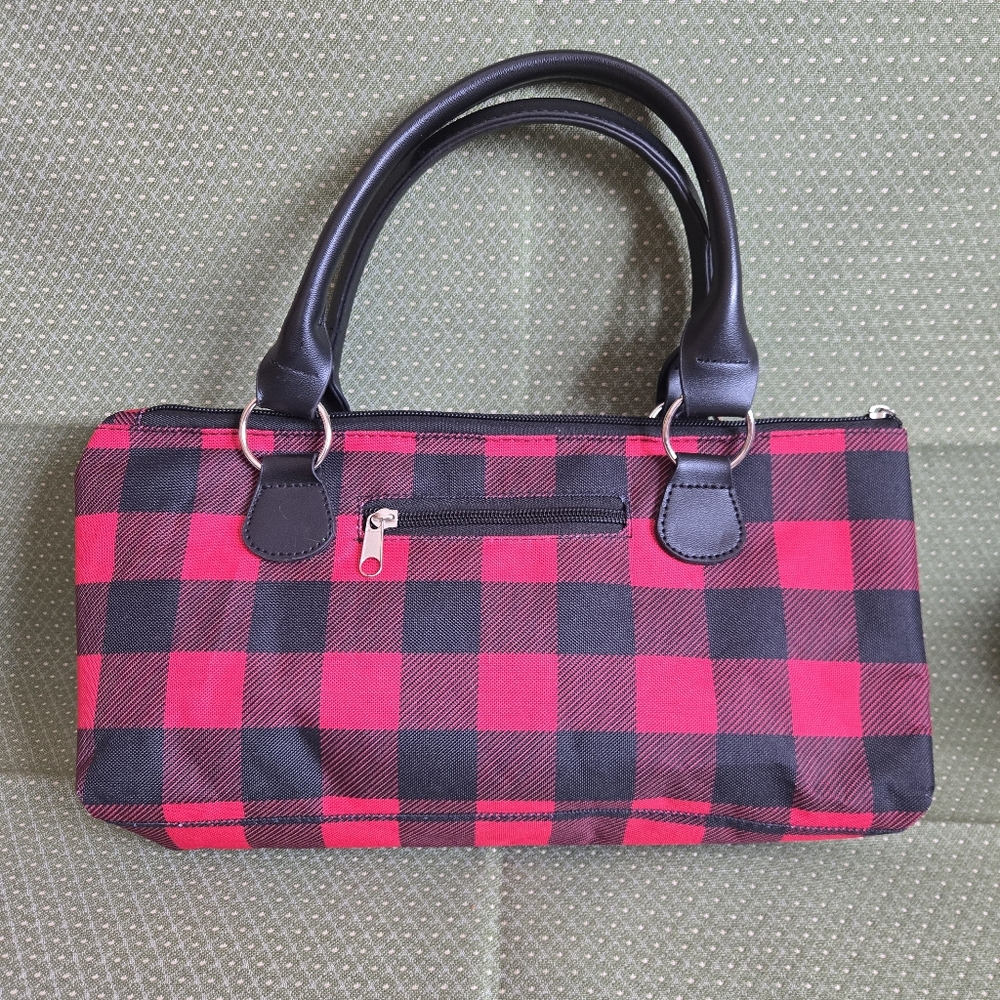 Plaid Lunch Cooler Bag With Side Zipper